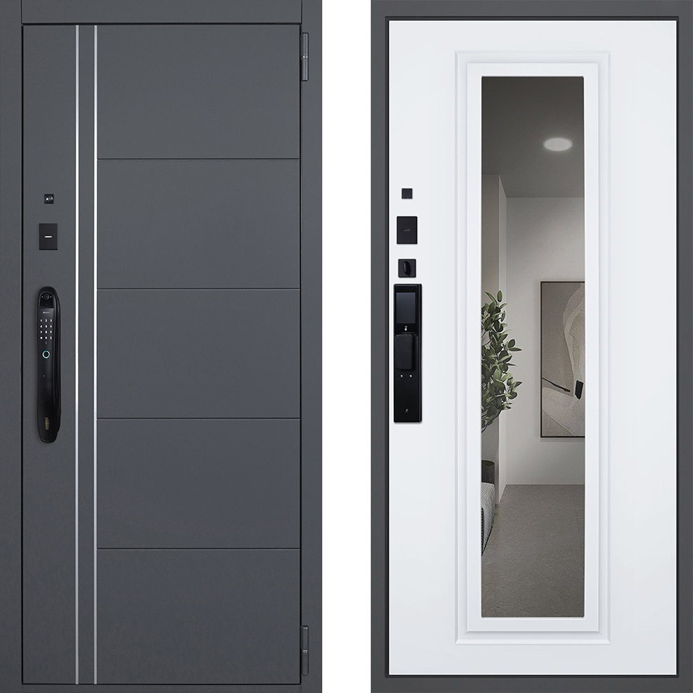 Стальная дверь «Vegas» с зеркалом (биометрический замок Smart lock DZ 888)