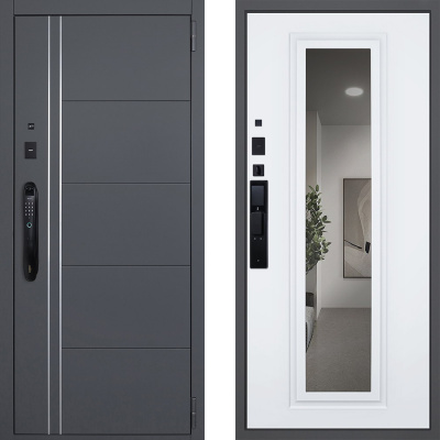 Стальная дверь «Vegas» с зеркалом (биометрический замок Smart lock DZ 888)